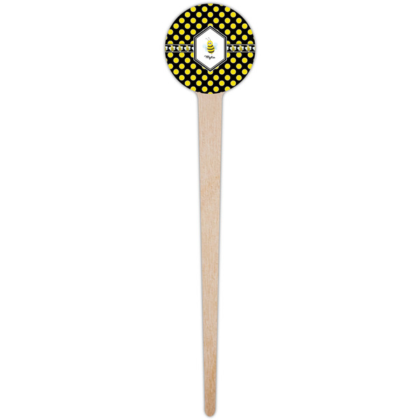 Bee & Polka Dots Wooden 4" Food Pick - Round - Single Pick