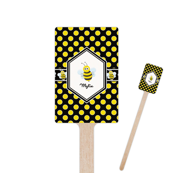 Custom Bee & Polka Dots 6.25" Rectangle Wooden Stir Sticks - Double Sided (Personalized)