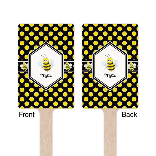 Bee & Polka Dots Wooden 6.25" Stir Stick - Rectangular - Double Sided - Front & Back