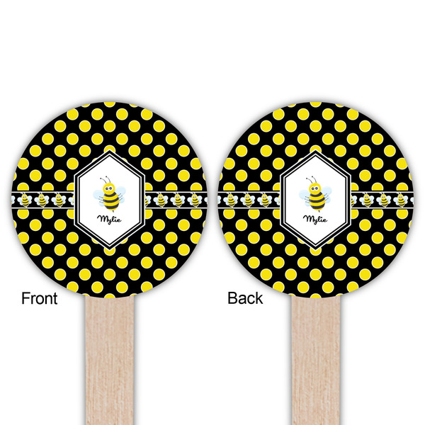 Bee & Polka Dots Wooden 6" Food Pick - Round - Double Sided - Front & Back