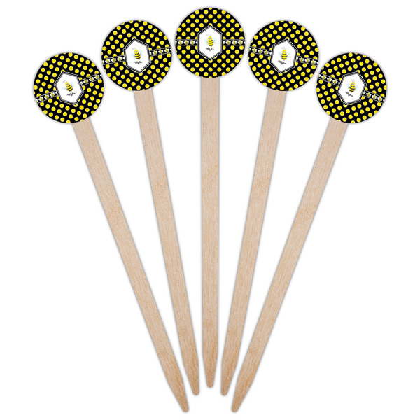 Bee & Polka Dots Wooden 6" Food Pick - Round - Fan View