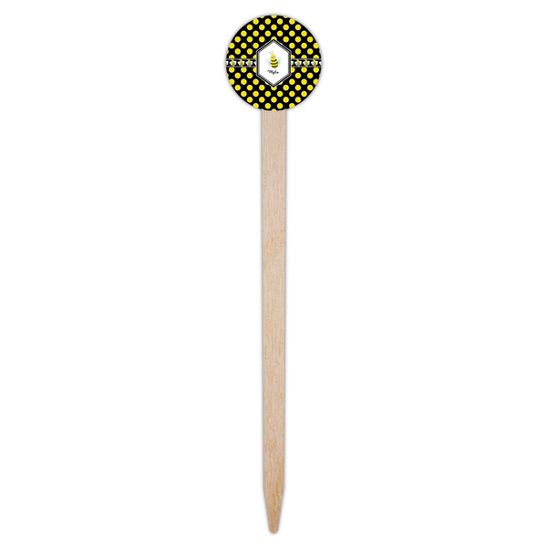 Bee & Polka Dots Wooden 6" Food Pick - Round - Single Pick