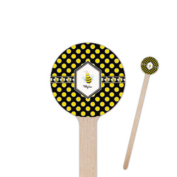 Bee & Polka Dots 6" Round Wooden Stir Sticks - Single Sided (Personalized)