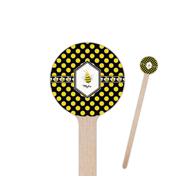 Custom Bee & Polka Dots 6" Round Wooden Stir Sticks - Double Sided (Personalized)