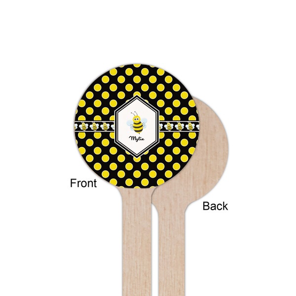 Bee & Polka Dots Wooden 6" Stir Stick - Round - Single Sided - Front & Back