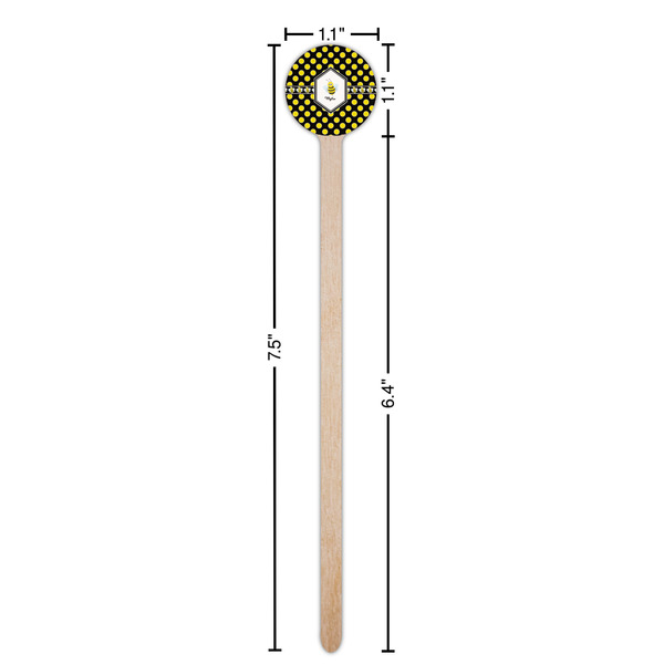 Bee & Polka Dots Wooden 7.5" Stir Stick - Round - Dimensions
