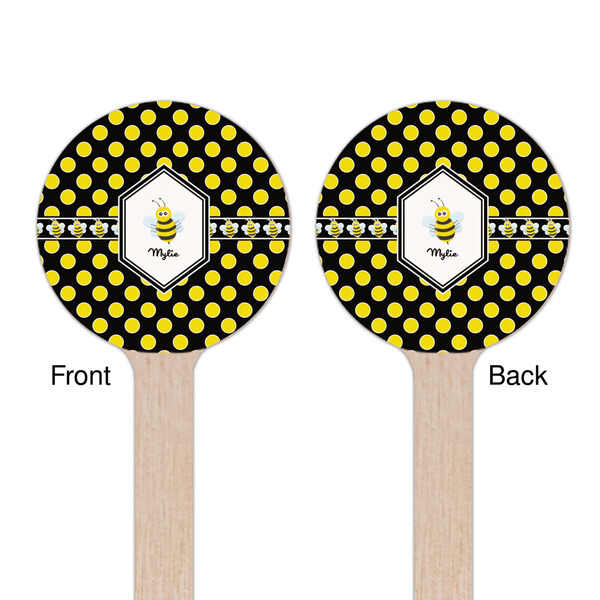 Bee & Polka Dots Wooden 7.5" Stir Stick - Round - Double Sided - Front & Back