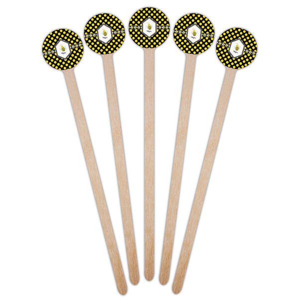 Bee & Polka Dots Wooden 7.5" Stir Stick - Round - Fan View