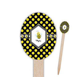 Bee & Polka Dots Oval Wooden Food Picks - Single Sided (Personalized)