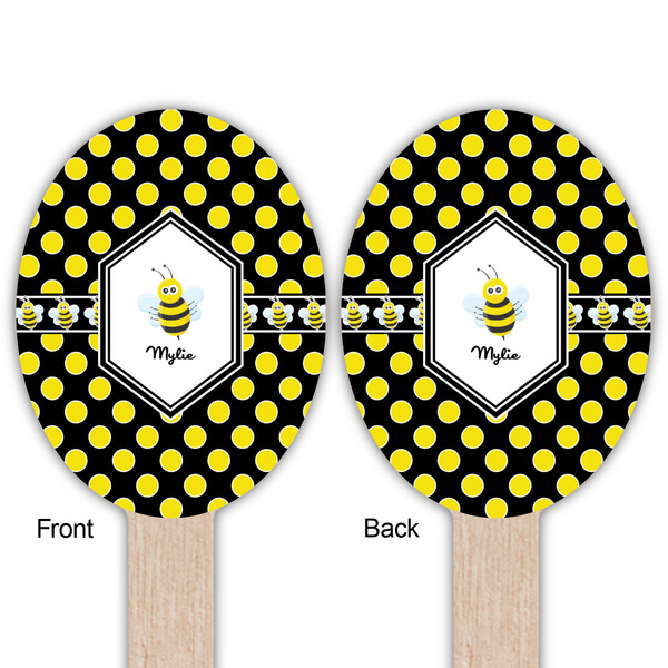 Bee & Polka Dots Wooden Food Pick - Oval - Double Sided - Front & Back