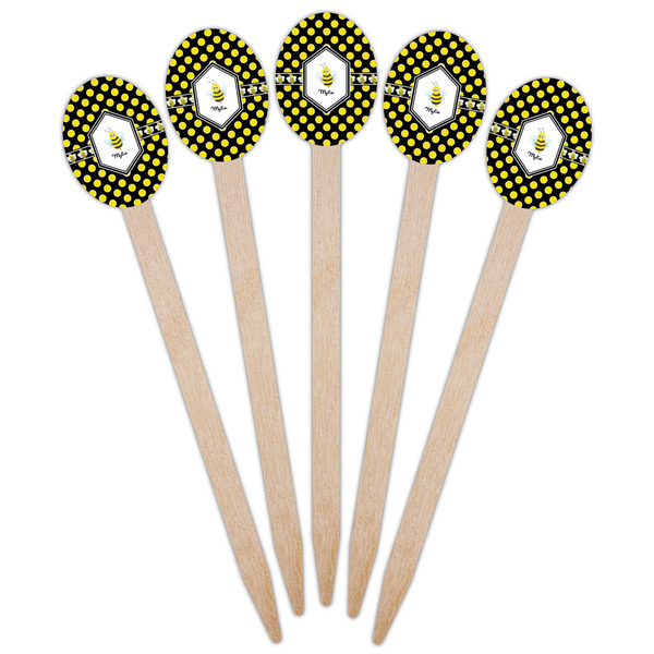 Bee & Polka Dots Wooden Food Pick - Oval - Fan View