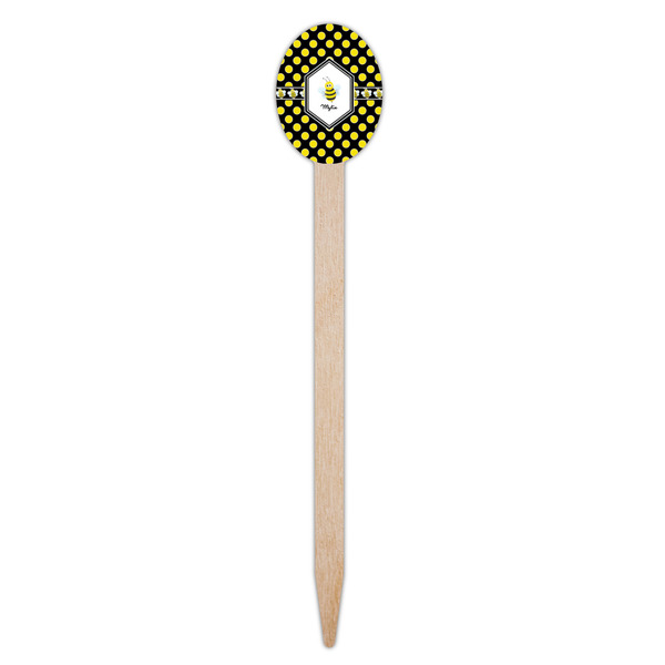 Bee & Polka Dots Wooden Food Pick - Oval - Single Pick