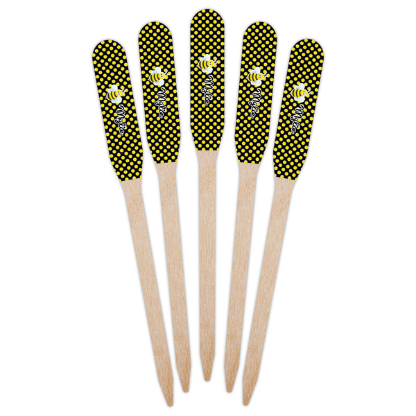 Bee & Polka Dots Wooden Food Pick - Paddle - Fan View