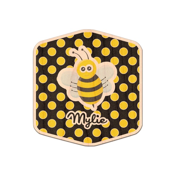 Custom Bee & Polka Dots Genuine Maple or Cherry Wood Sticker (Personalized)