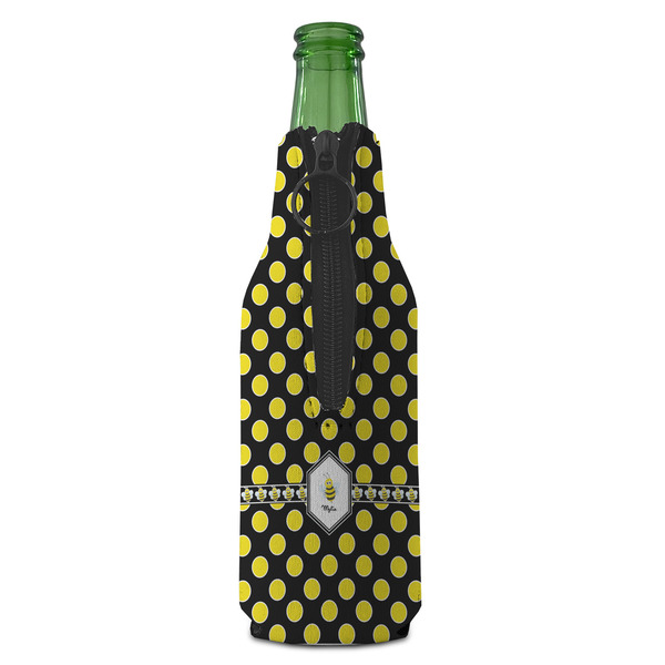 Bee & Polka Dots Zipper Bottle Cooler - BACK (bottle)