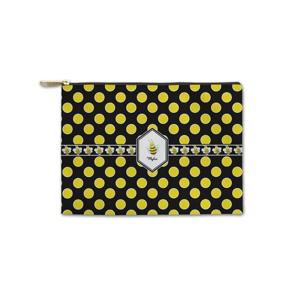 Custom Bee & Polka Dots Zipper Pouch - Small - 8.5"x6" (Personalized)