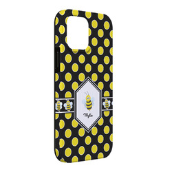 Bee & Polka Dots iPhone Case - Rubber Lined - iPhone 13 Pro Max (Personalized)