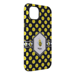 Bee & Polka Dots iPhone Case - Rubber Lined - iPhone 14 Plus (Personalized)