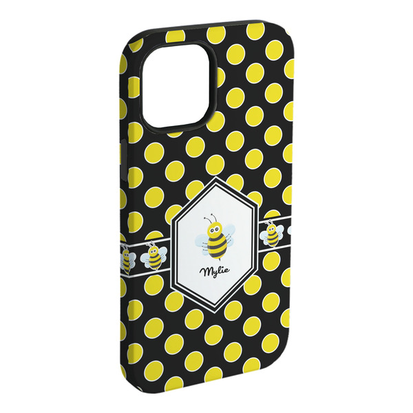 Custom Bee & Polka Dots iPhone Case - Rubber Lined - iPhone 15 Plus (Personalized)
