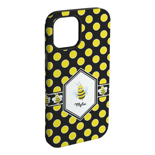 Custom Bee & Polka Dots iPhone Case - Rubber Lined - iPhone 15 Pro Max (Personalized)