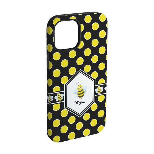 Custom Bee & Polka Dots iPhone Case - Rubber Lined - iPhone 15 Pro (Personalized)