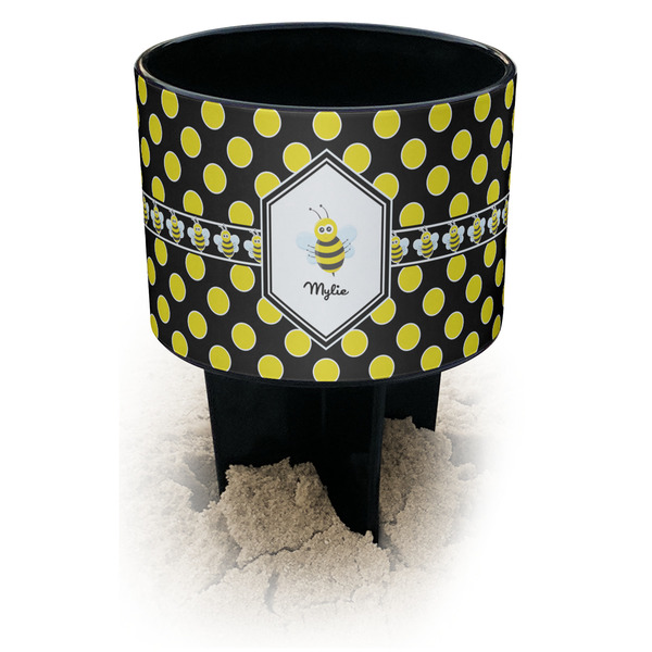 Custom Bee & Polka Dots Black Beach Spiker Drink Holder (Personalized)
