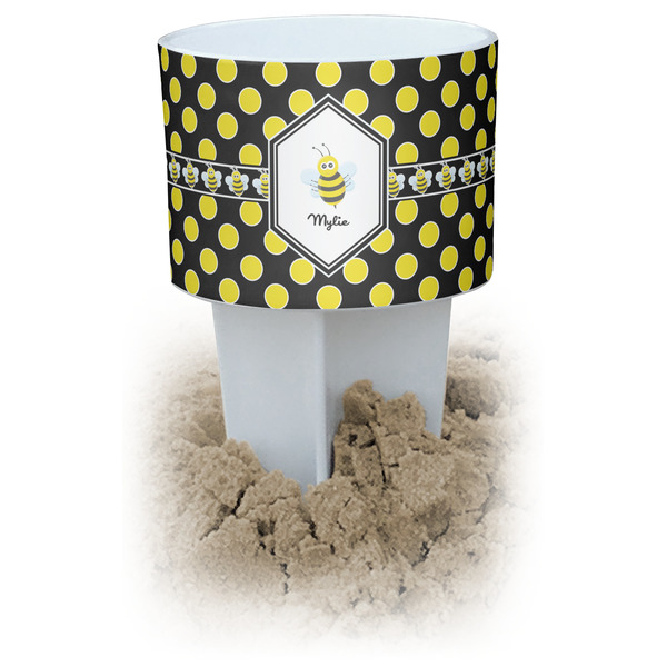 Custom Bee & Polka Dots White Beach Spiker Drink Holder (Personalized)
