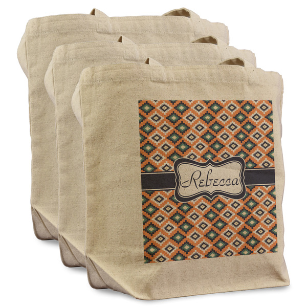 Custom Tribal Reusable Cotton Grocery Bags - Set of 3 (Personalized)
