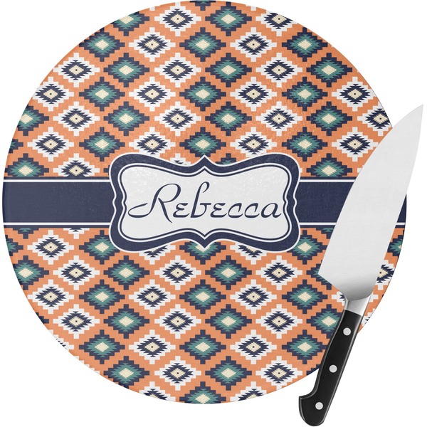Custom Tribal Round Glass Cutting Board - Small (Personalized)