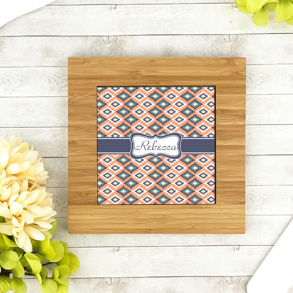 Tribal Bamboo Trivet with 6" Tile - LIFESTYLE