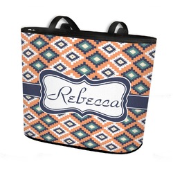 Tribal Bucket Tote w/ Genuine Leather Trim - Large w/ Front & Back Design (Personalized)