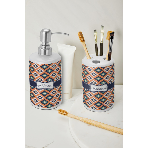 Tribal Ceramic Bathroom Accessories - LIFESTYLE (toothbrush holder & soap dispenser)