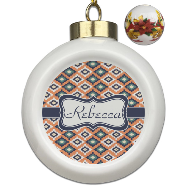 Custom Tribal Ceramic Ball Ornaments - Poinsettia Garland (Personalized)