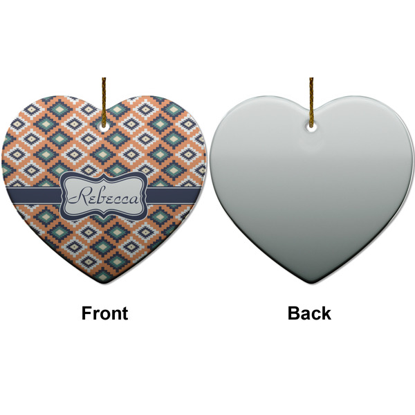 Tribal Ceramic Flat Ornament - Heart Front & Back (APPROVAL)