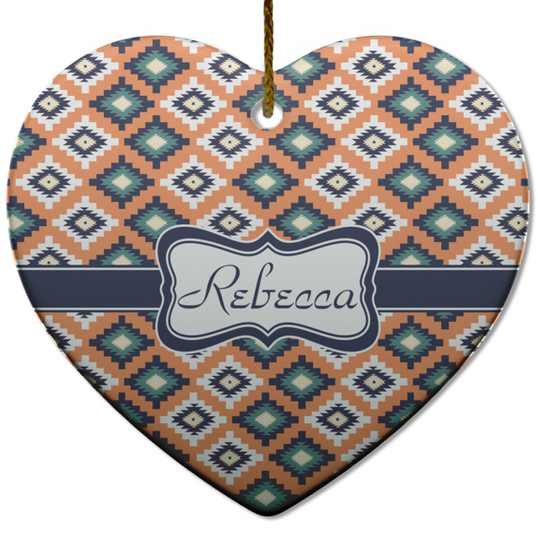 Custom Tribal Heart Ceramic Ornament w/ Name or Text