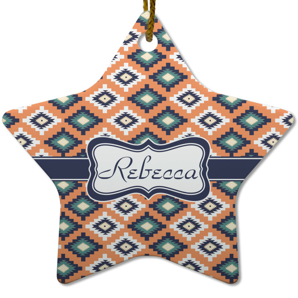 Custom Tribal Star Ceramic Ornament w/ Name or Text
