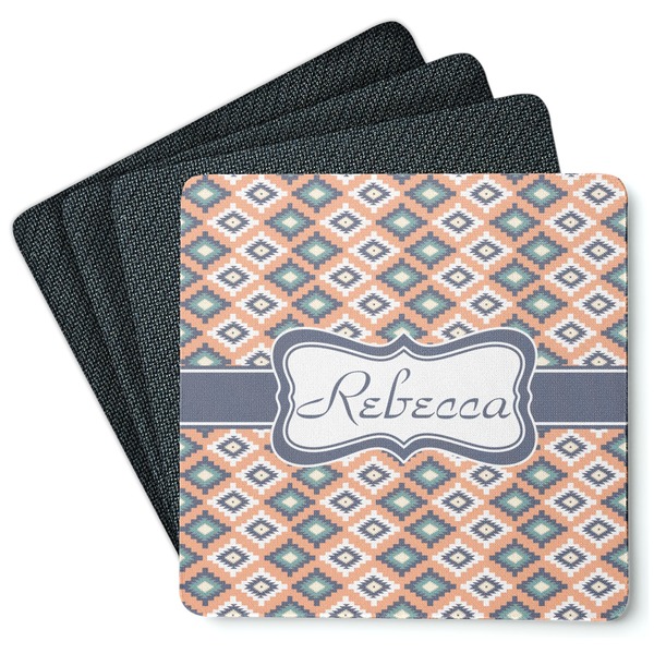 Custom Tribal Square Rubber Backed Coasters - Set of 4 (Personalized)