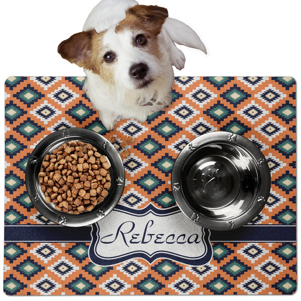 Custom Tribal Dog Food Mat - Medium w/ Name or Text