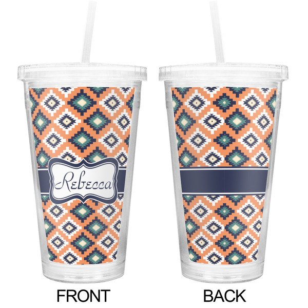 Tribal Double Wall Tumbler with Straw - Approval