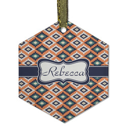 Tribal Flat Glass Ornament - Hexagon w/ Name or Text