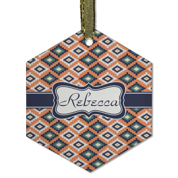 Tribal Frosted Glass Ornament - Hexagon