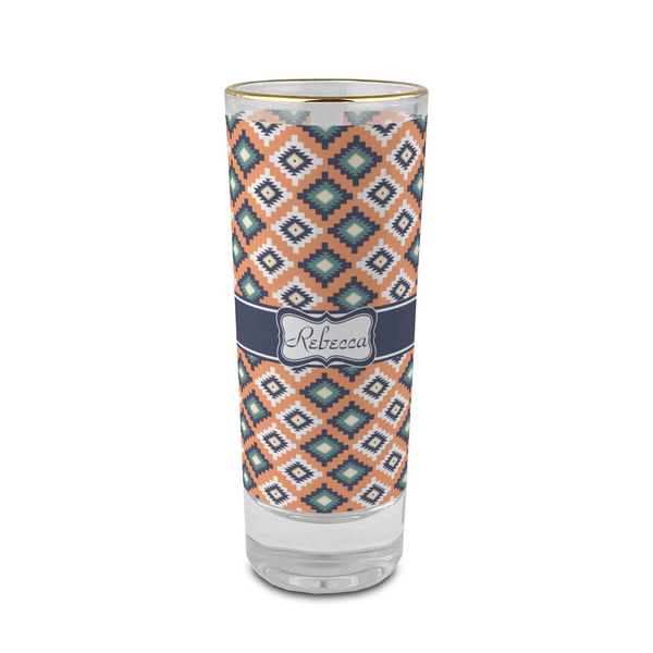 Custom Tribal 2 oz Shot Glass -  Glass with Gold Rim - Single (Personalized)