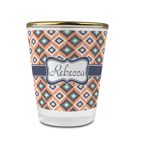 Tribal Glass Shot Glass - With gold rim - FRONT