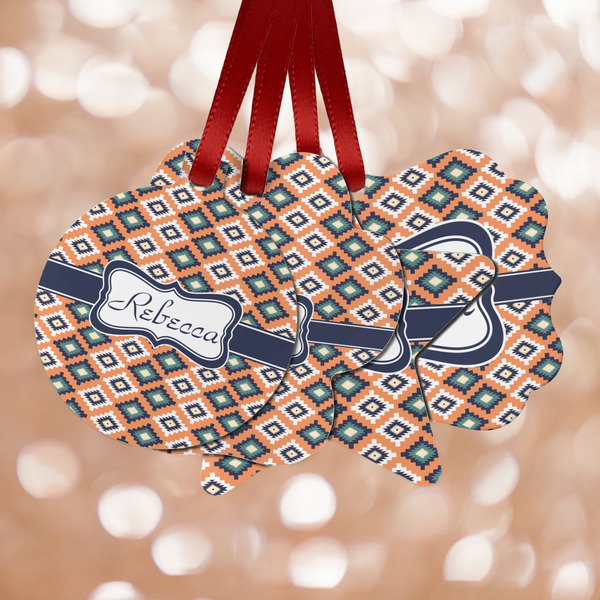 Custom Tribal Metal Ornaments - Double Sided w/ Name or Text