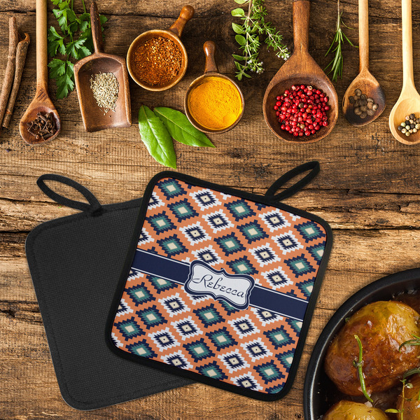 Tribal Neoprene Pot Holder - Set of 2  LIFESTYLE (Flatlay)