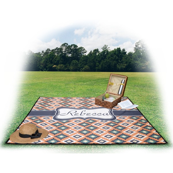 Tribal Picnic Blanket - with Basket Hat and Book - in Use