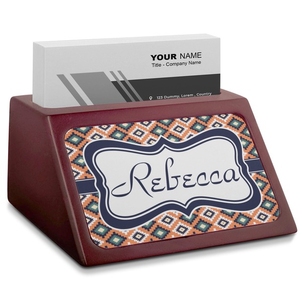 Custom Tribal Red Mahogany Business Card Holder (Personalized)