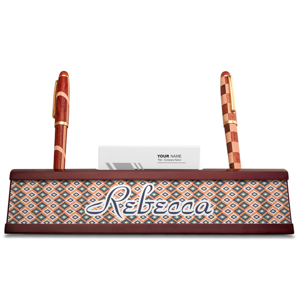 Tribal Red Mahogany Nameplates with Business Card Holder - Straight