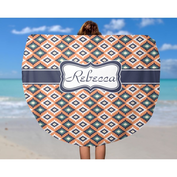 Tribal Round Beach Towel - In Use
