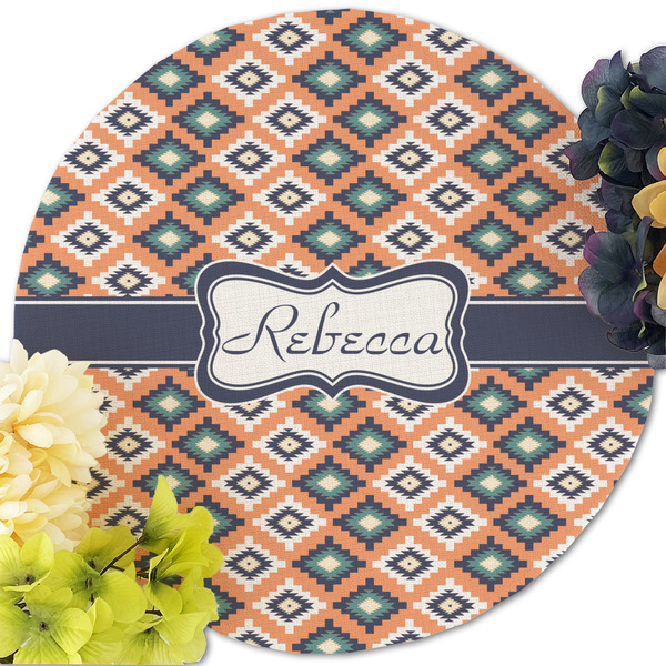Tribal Round Linen Placemats - Front (w flowers)